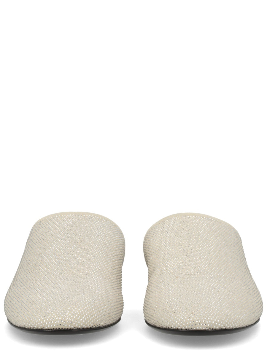 Slip-On Shoes With Rhinestones Beige Goat Leather
