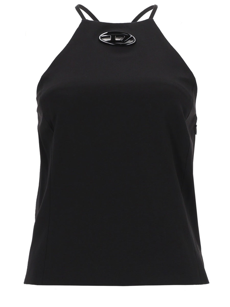 T-Shirt Top D-Elma Black Polyester Wool Elastane T-shirts