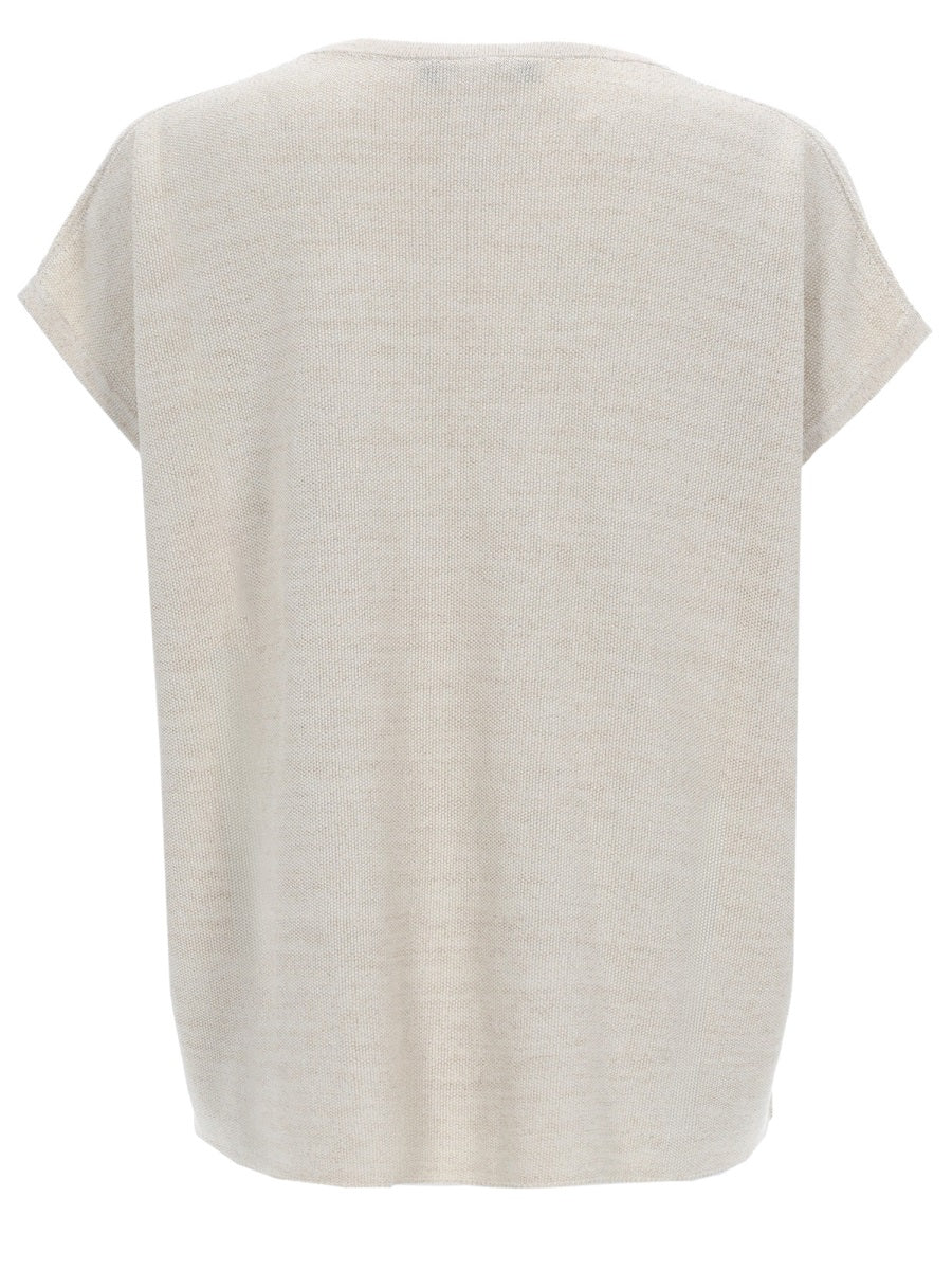 V-Neck Top Beige Cotton Tops