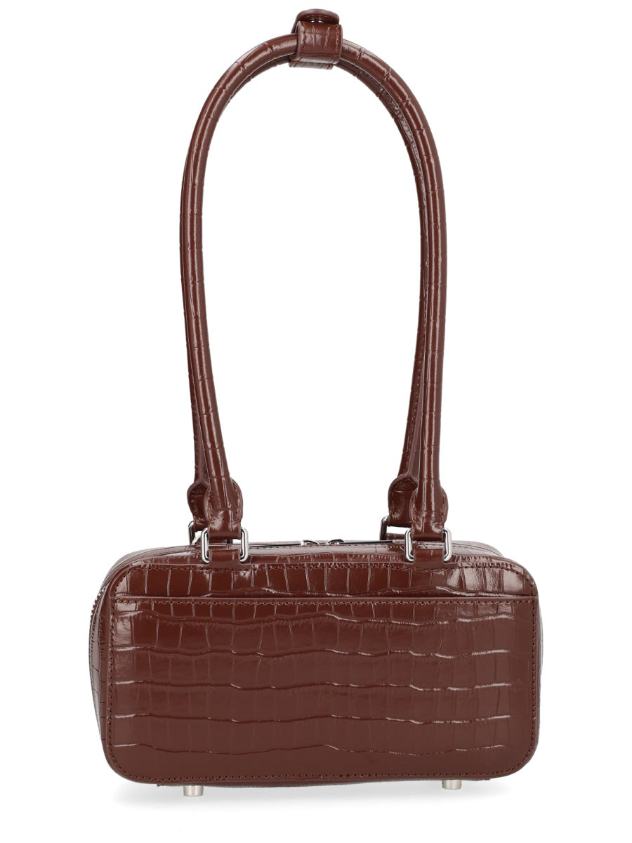 Shoulder Bag Crocodile Effect Brown Cow Leather
