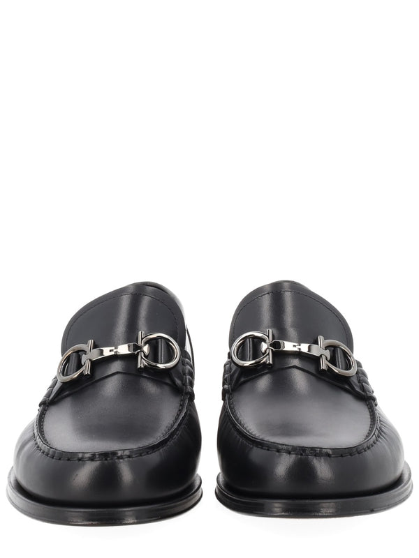 Moccasin Gancini Black Calf Leather Loafers