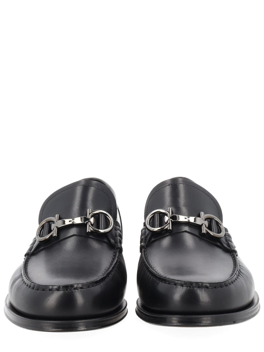 Moccasin Gancini Black Calf Leather Loafers