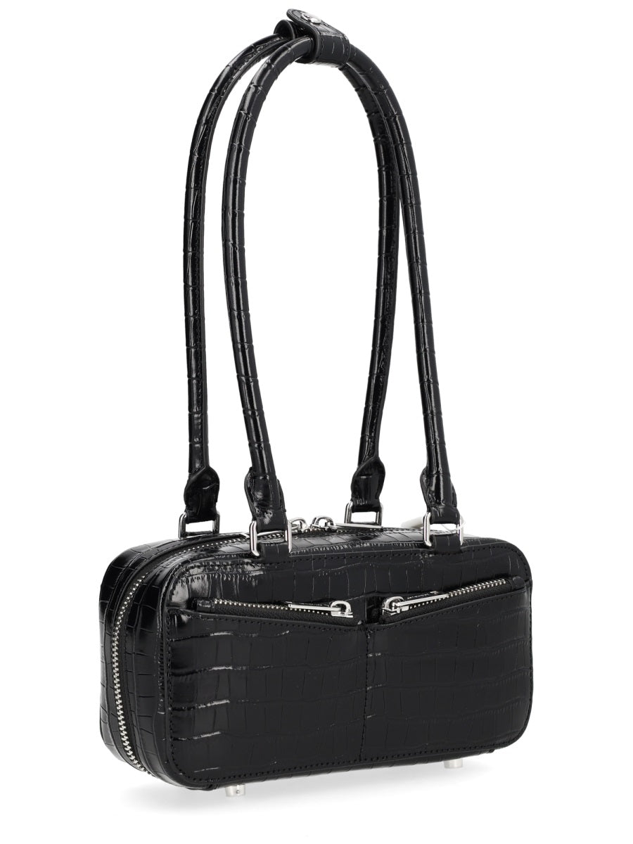 Bag With Crocodile Effect Black Cow Leather Shoulder