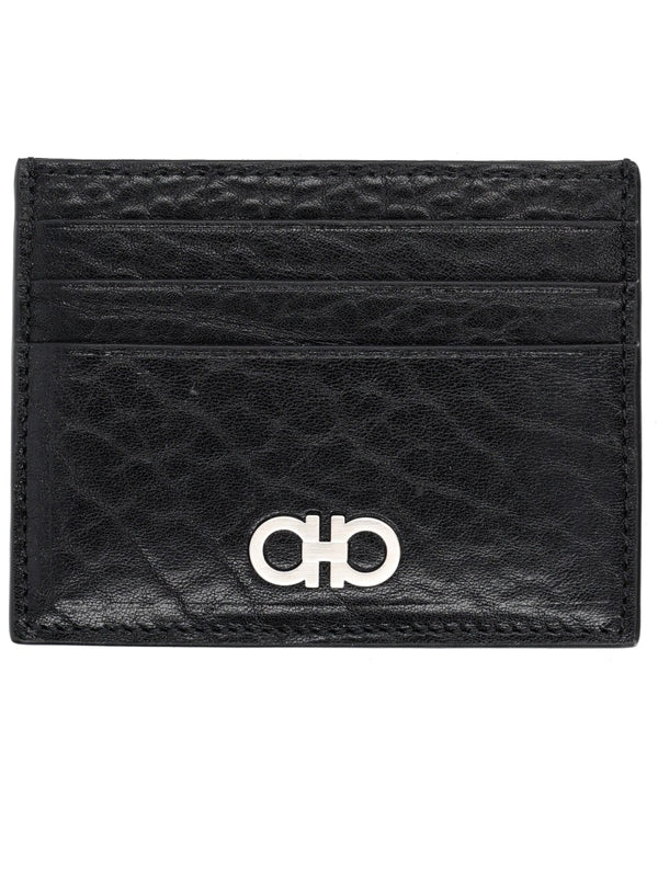 Card Holder With Logo Black Calf Leather Wallets & Purses