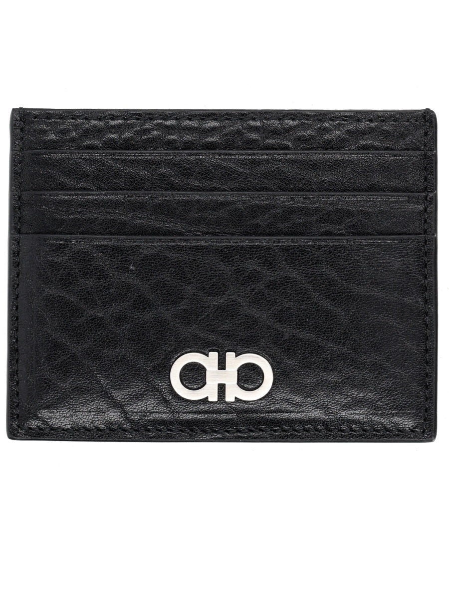 Card Holder With Logo Black Calf Leather Wallets & Purses