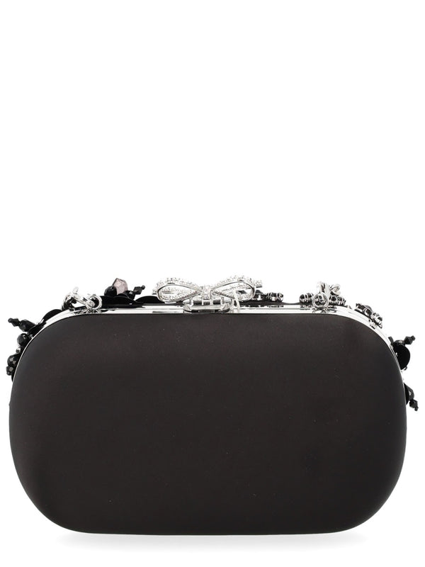 Clutch Bag Floral Crystal Black Polyester Elastane