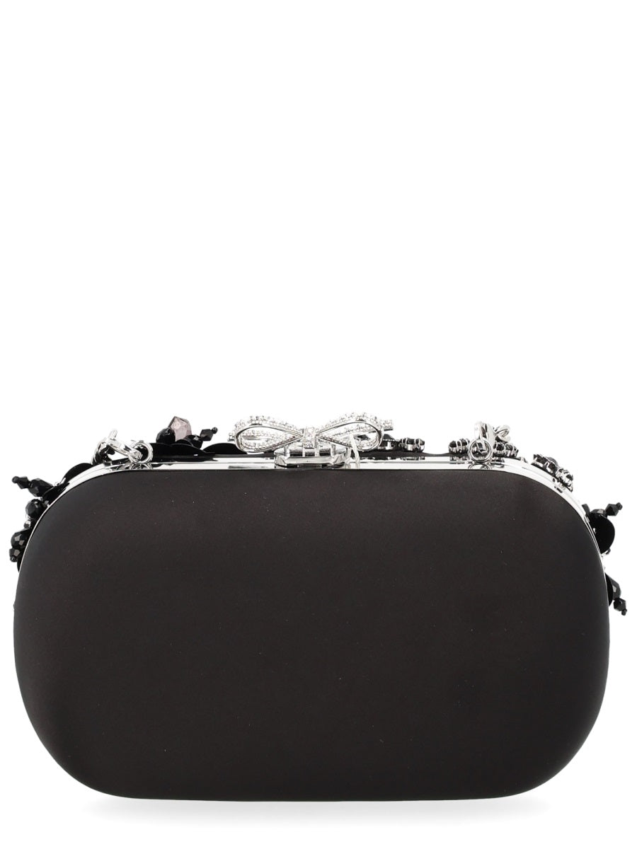 Clutch Bag Floral Crystal Black Polyester Elastane