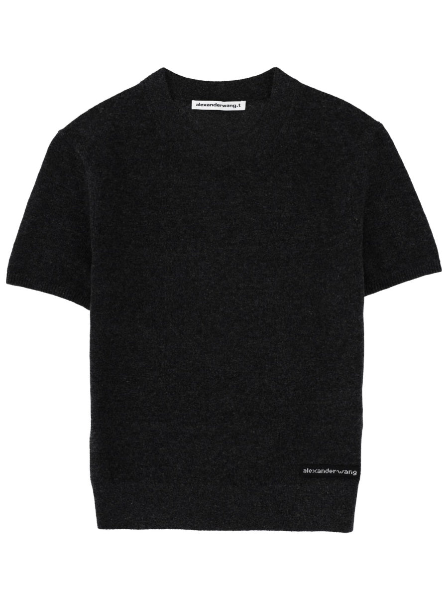 T-Shirt With Logo Charcoal Wool T-shirts