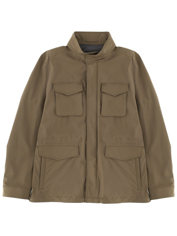 Jacket With Pockets Brown Polyamide Elastane