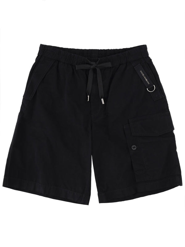 Shorts Drawstring Black Cotton Blend