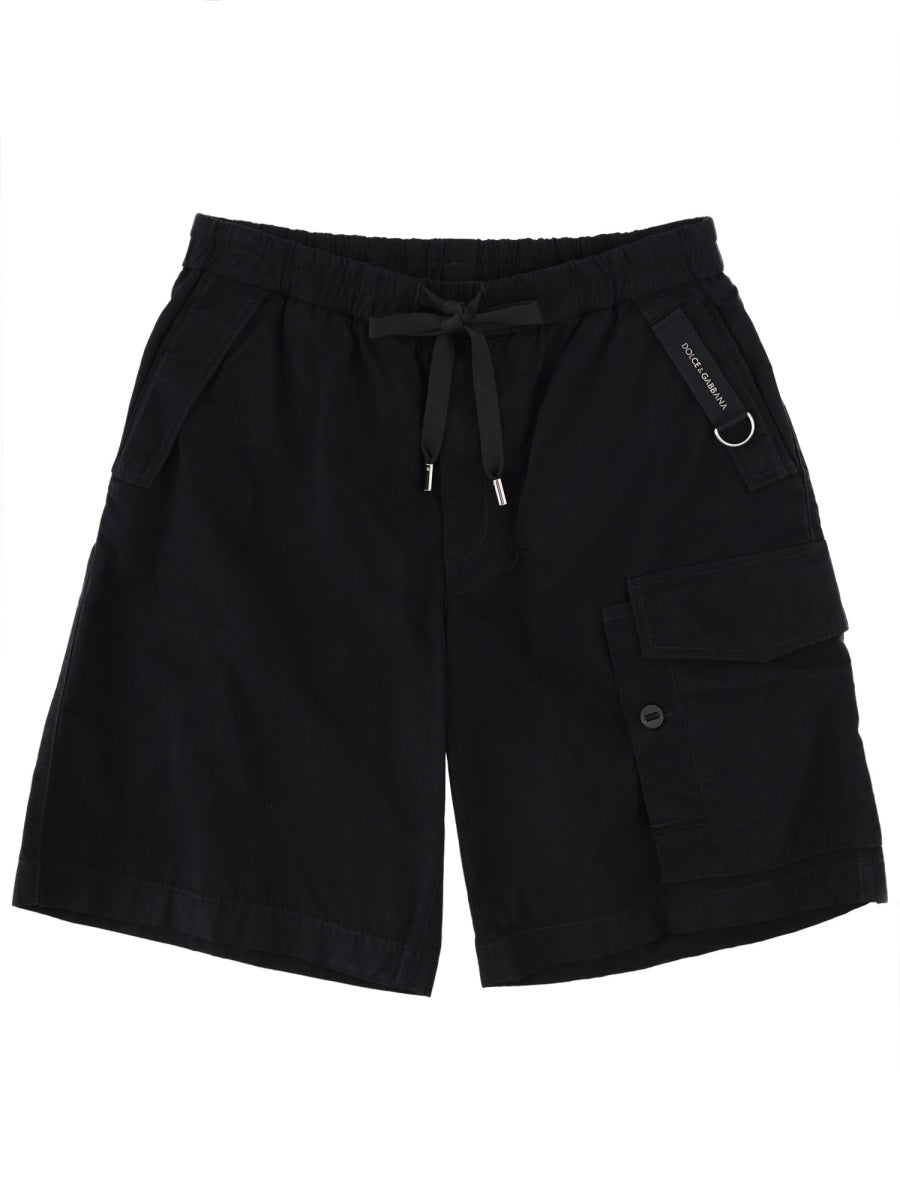Shorts Drawstring Black Cotton Blend