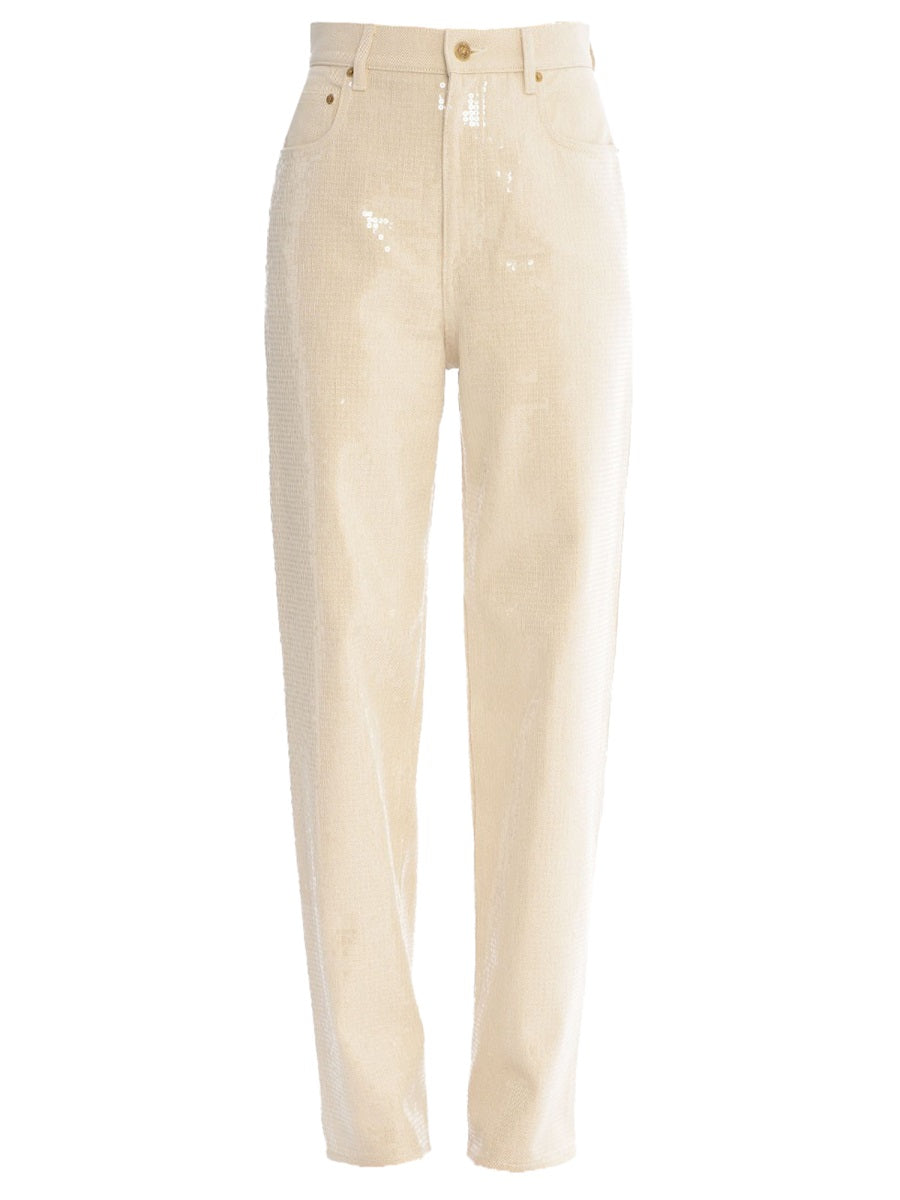 Pants Kim Ivory Sequins Cotton Jean