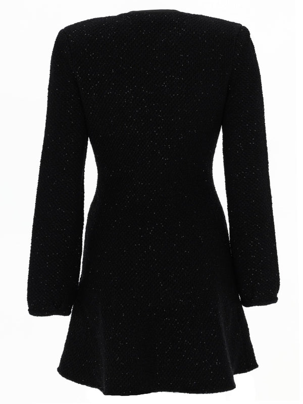 Mini Dress With Cut-Out Black Cotton Polyester Wool