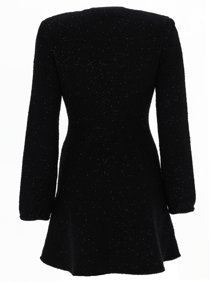 Mini Dress With Cut-Out Black Cotton Polyester Wool