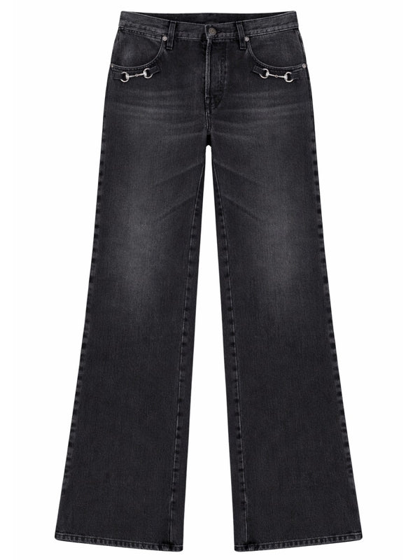 Denim Jeans With Horsebit Detail Charcoal Cotton