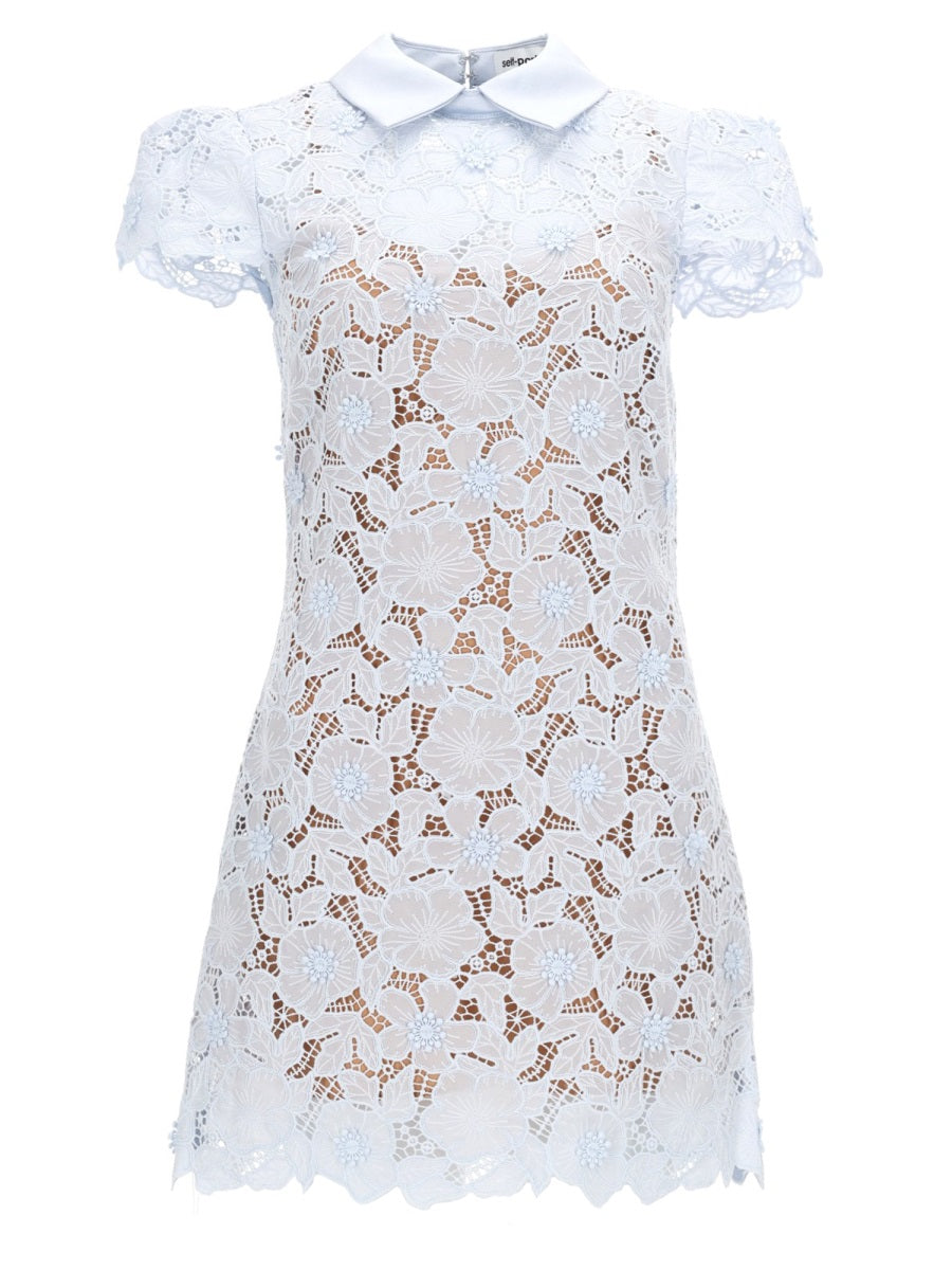 Dress Lace Mini Azure Polyester