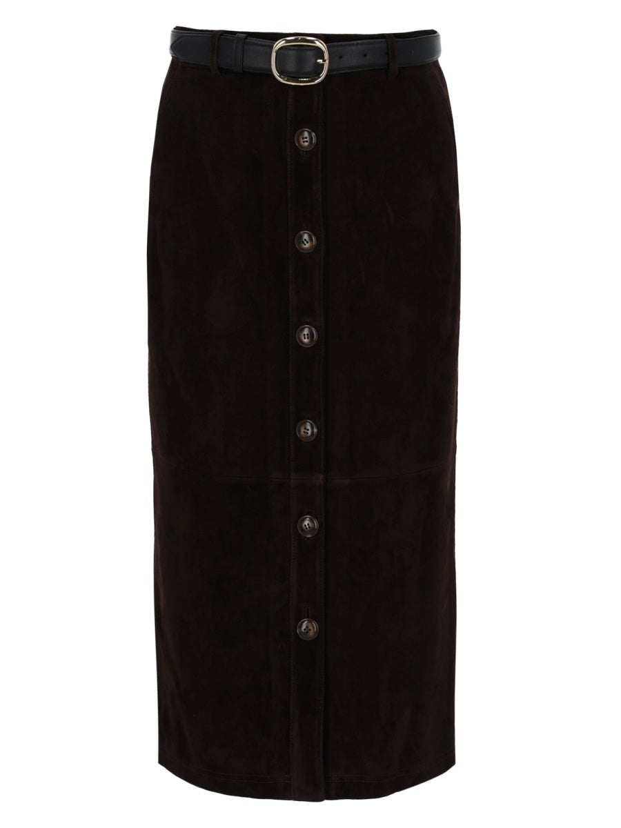 Midi Skirt Suede Brown Lamb Leather