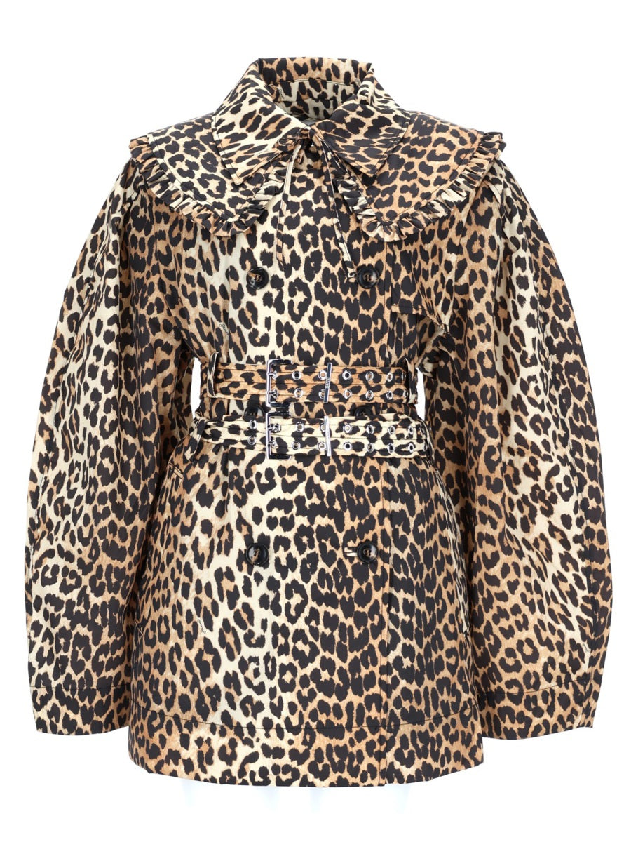 Short Trench Coat Leopard Print Multicolour Recycled Polyamide & Raincoats