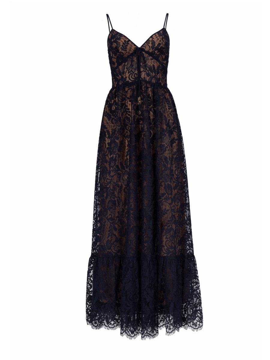Dress Long Lace Blue Polyamide Cotton
