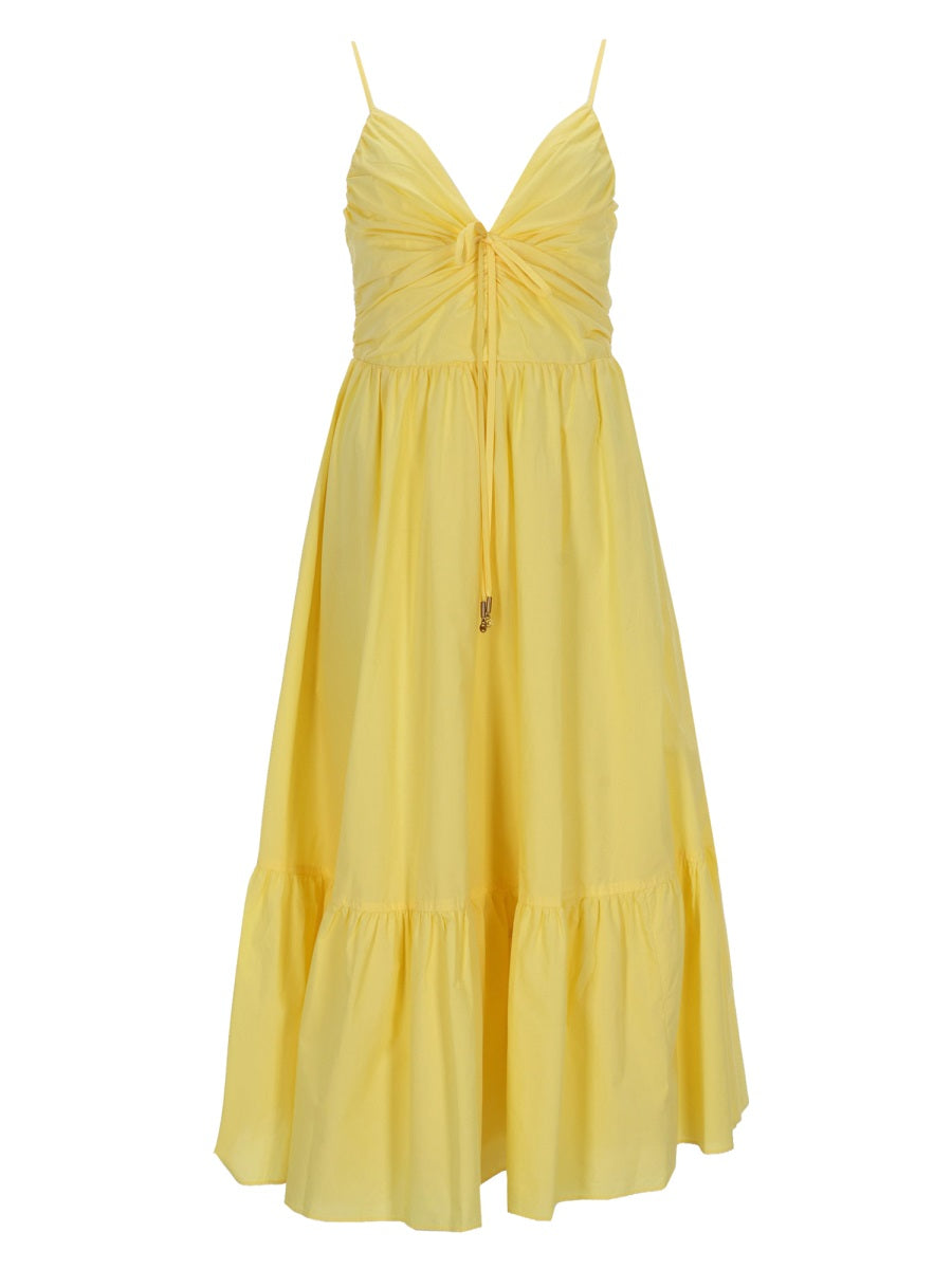 V-Neck Midi Dress Yellow Organic Cotton