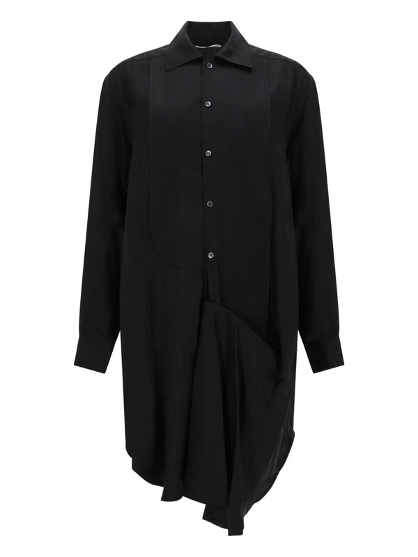 Midi Dress Tuxedo Drape Black Silk