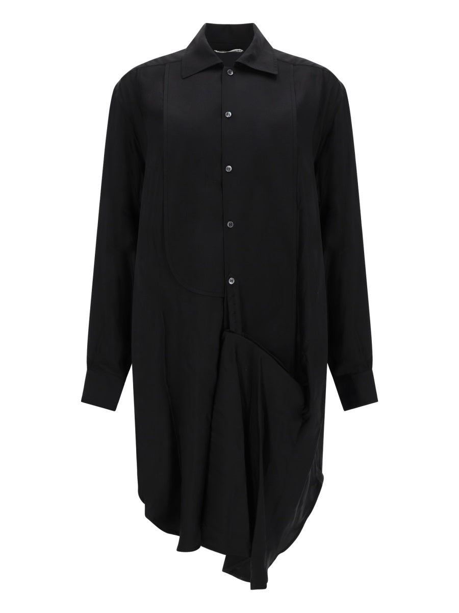 Midi Dress Tuxedo Drape Black Silk