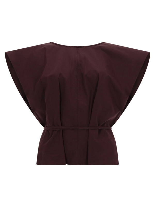 Sleeveless Top With Belt Brown Cotton Tops