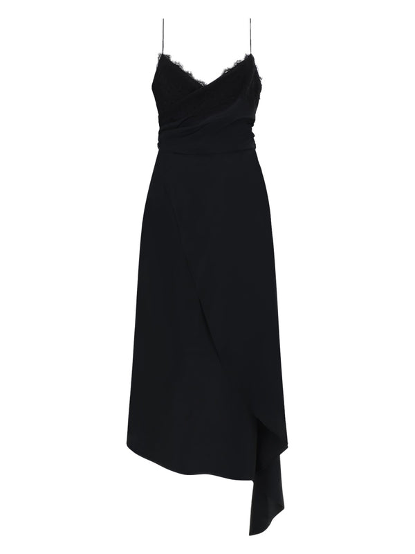 Midi Dress With Lace Black Acetate