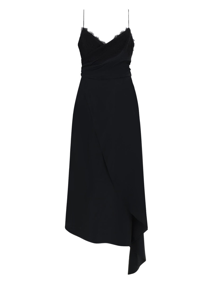 Midi Dress With Lace Black Acetate