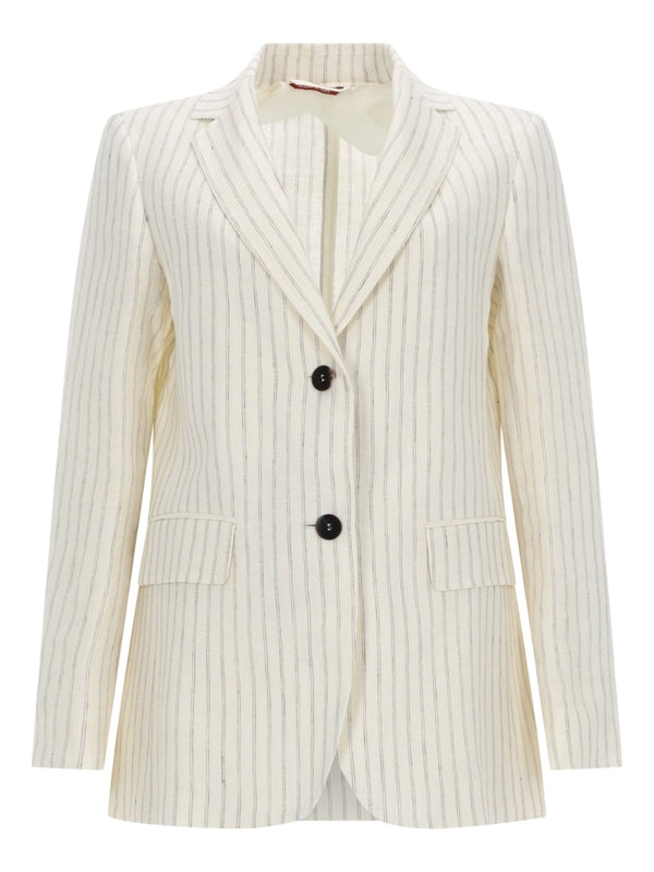 Linen Pinstripe Blazer White Jacket