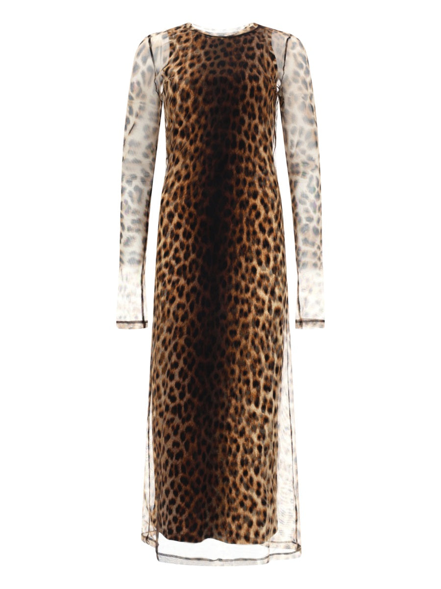 Dress With Tulle Details And Animal Print Multicolour Polyamide