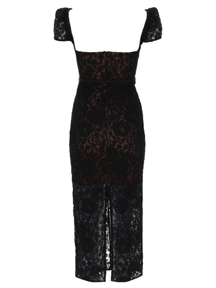 Lace Midi Dress Black Cotton Polyamide Viscose