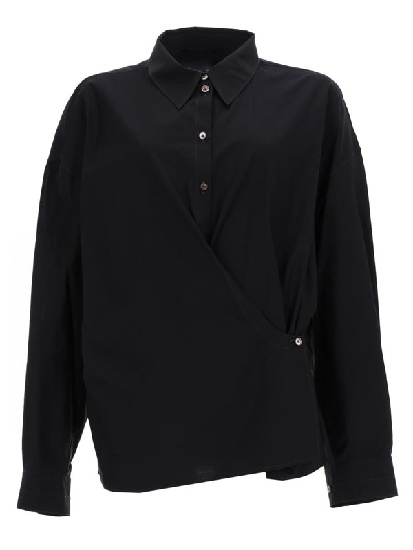 Shirt Straight Collar Twisted Black Cotton