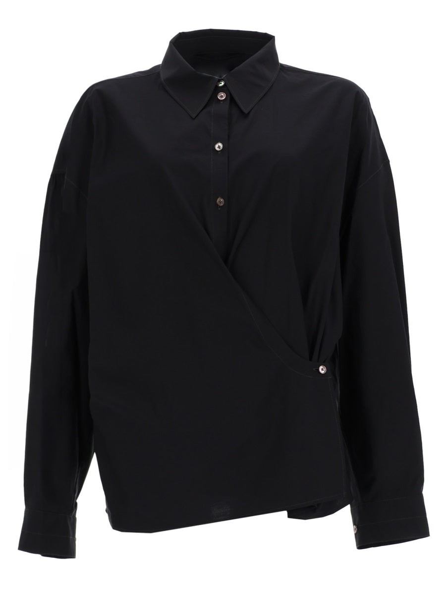 Shirt Straight Collar Twisted Black Cotton