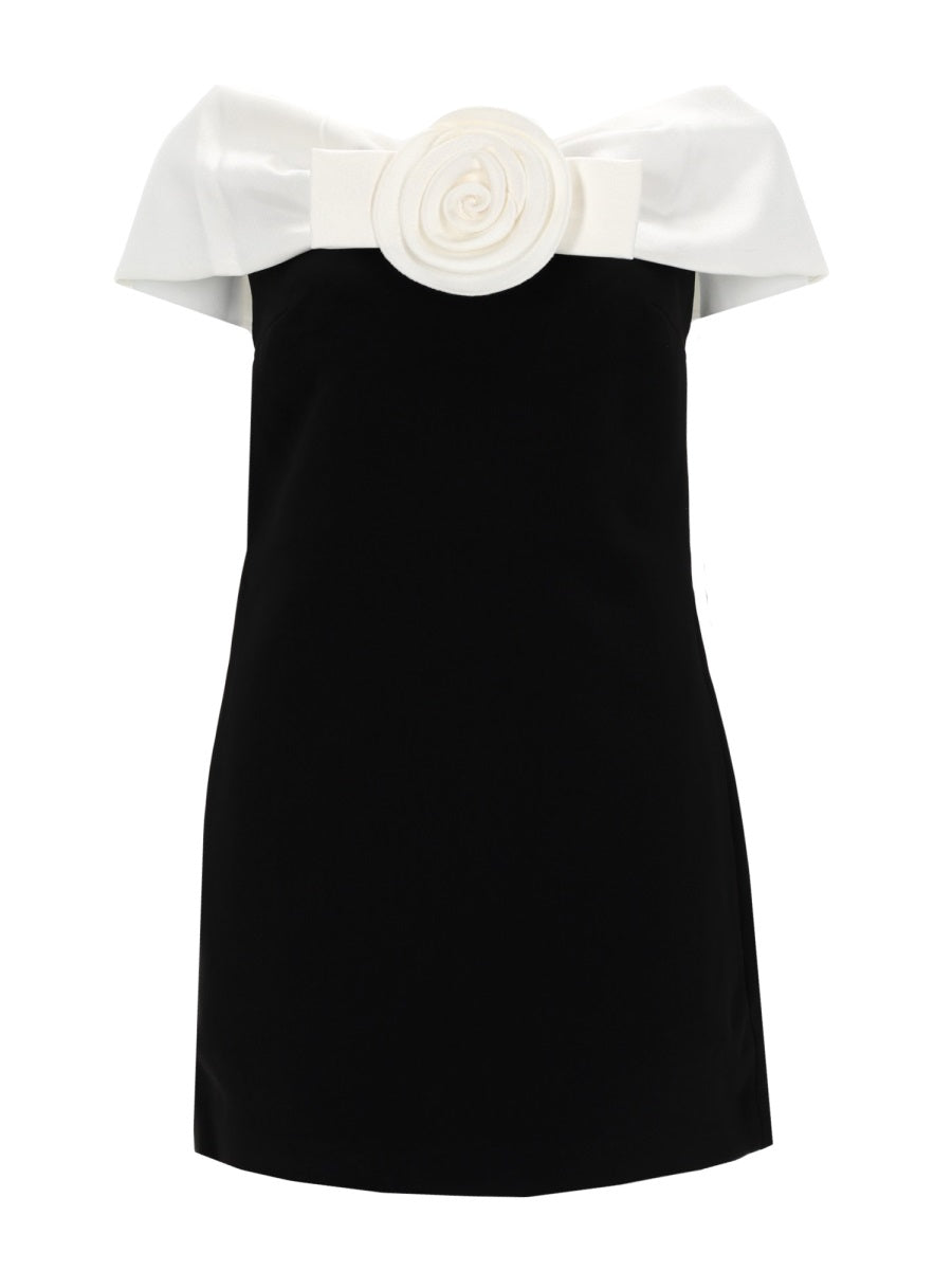 Mini Dress With Flower Detail Black Polyester