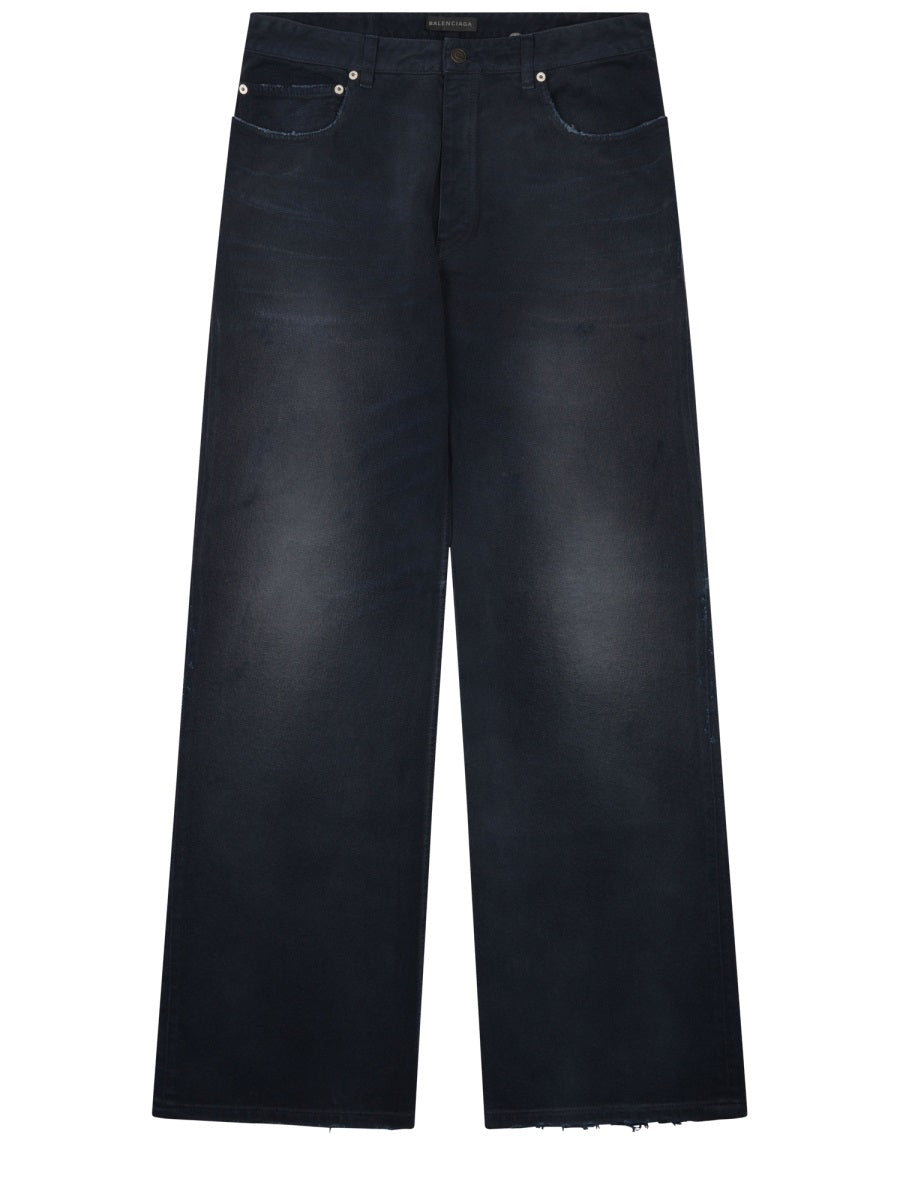 Straight-Leg Jeans With Knee Bend Blue Cotton