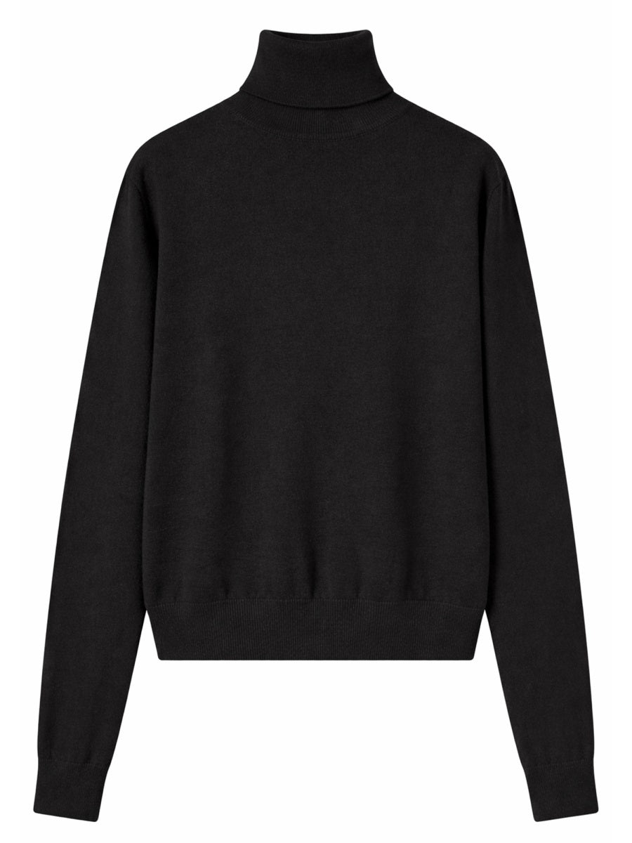 Wool Turtleneck With Embroidery Black Jumpers