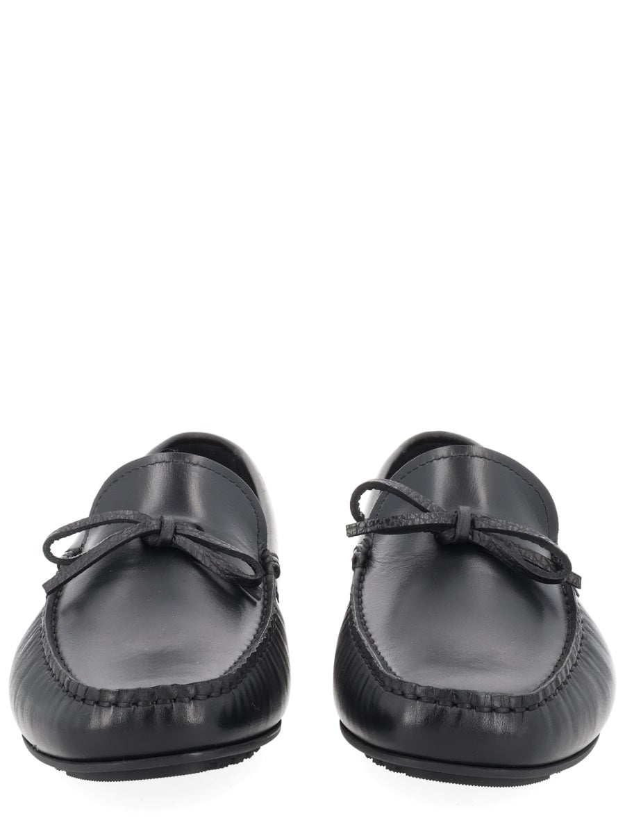Moccasins With Bow Black Leather Cow Hide Loafers