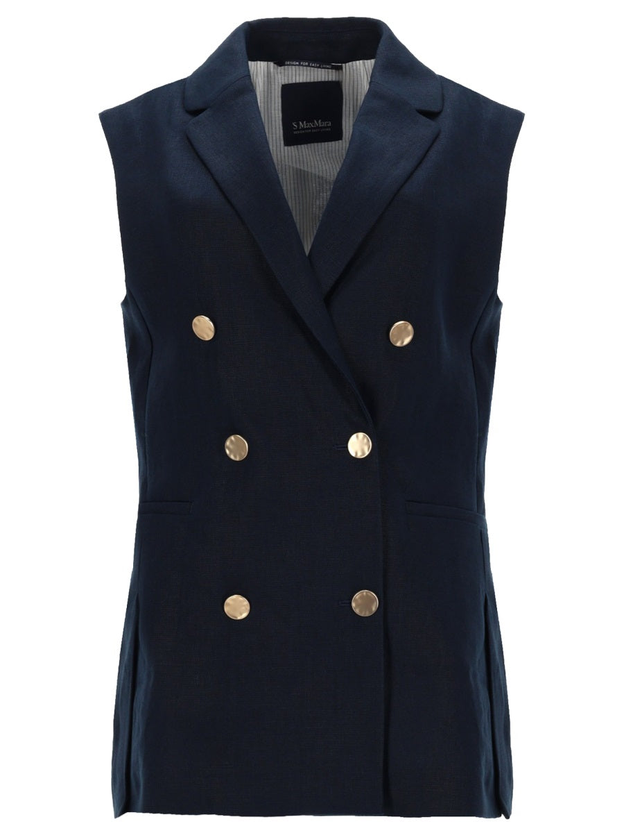 Double-Breasted Linen Mat Vest Blue Waistcoats & Gilets