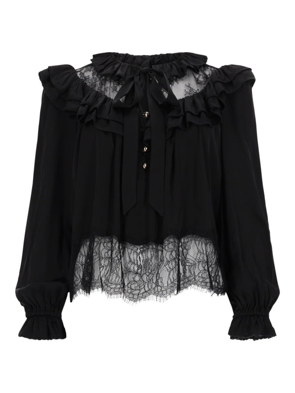 Lace Top Black Viscose Tops