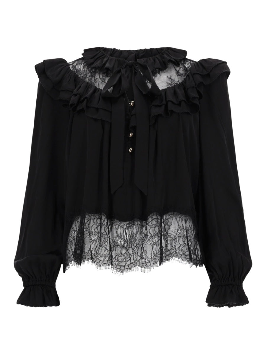 Lace Top Black Viscose Tops