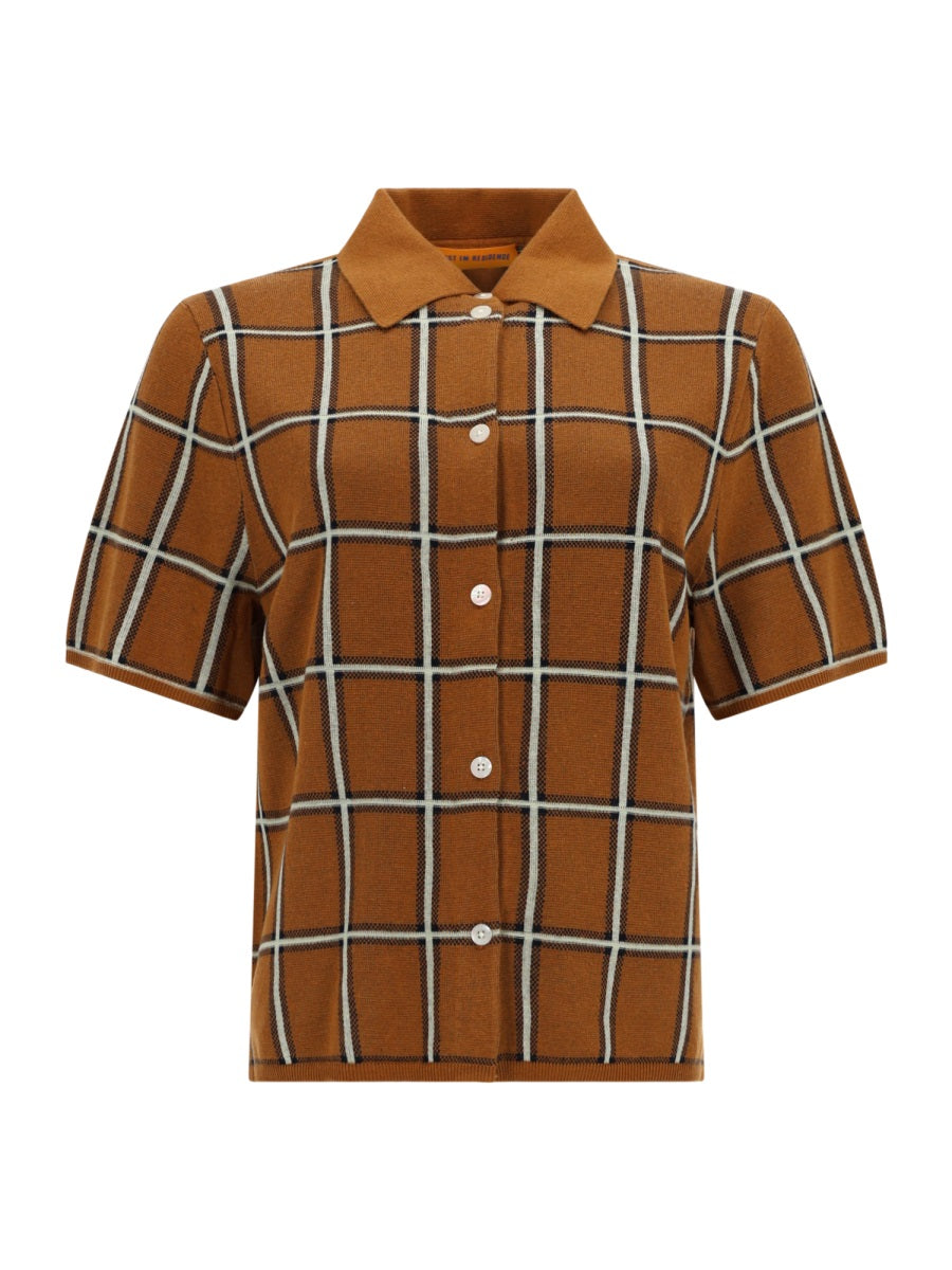 Shirt Picnic Plaid Brown Silk Linen