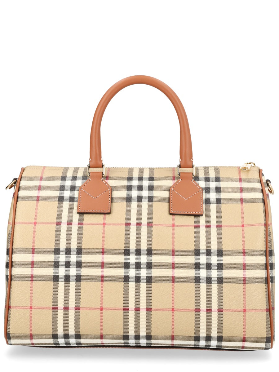 Bowling Bag Check Beige Cotton Shoulder