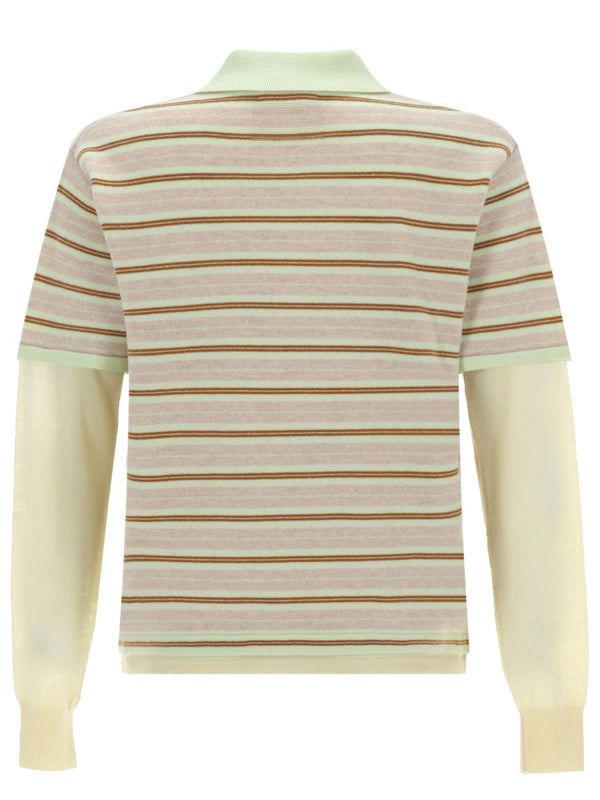 Polo Shirt Layered Stripe Green Cashmere