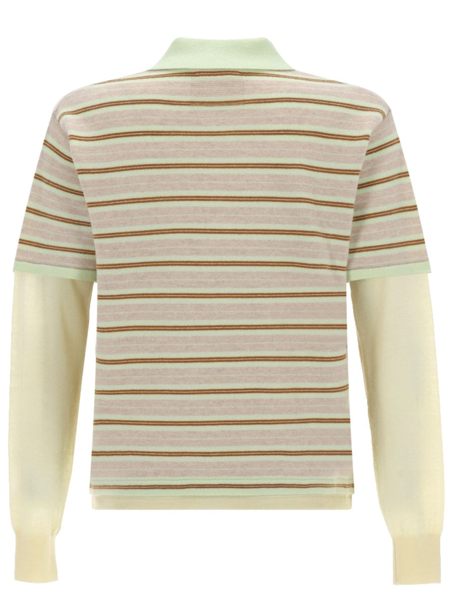 Polo Shirt Layered Stripe Green Cashmere