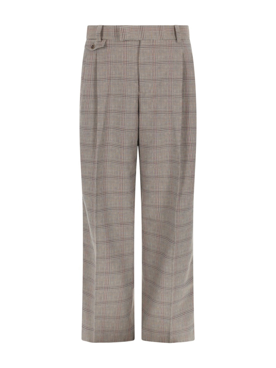 Trousers Large À Carreaux Beige Cotton