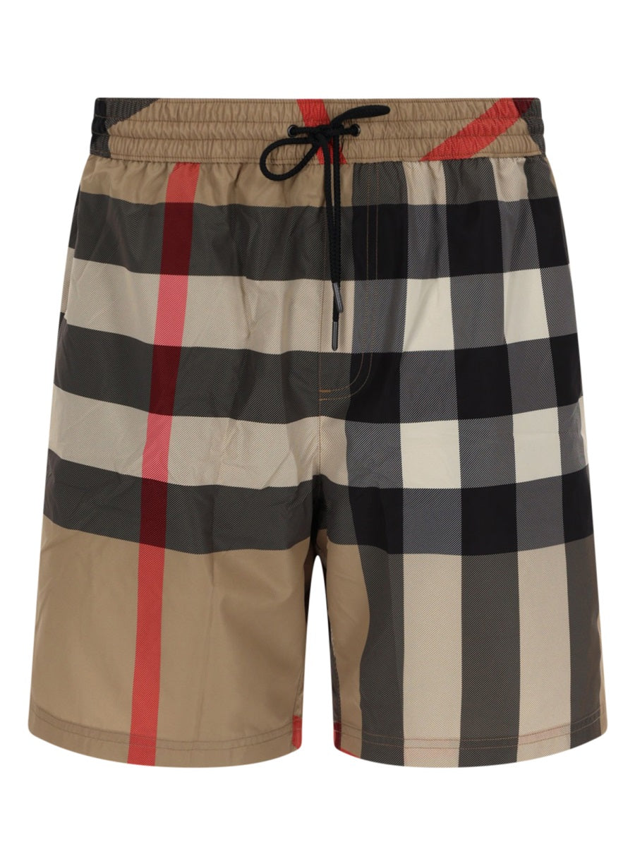 Swimsuit Checked Beige Polyester Swim Shorts