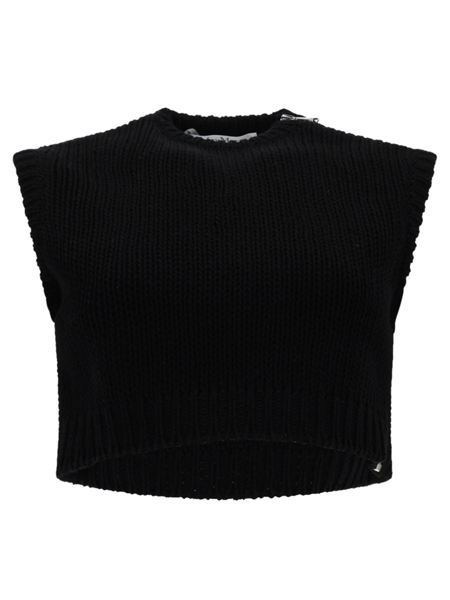 Knitted Top Black Cotton Tops