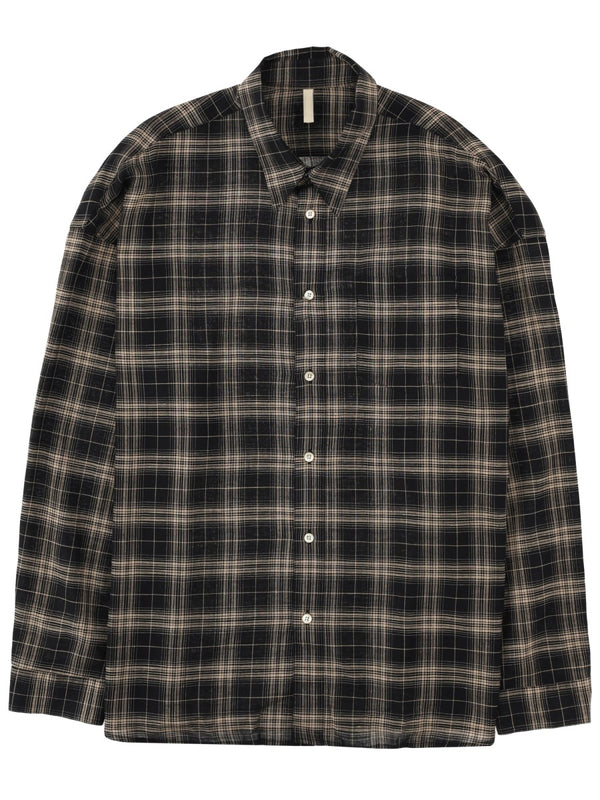 Shirt Checked Black Viscose-Linen
