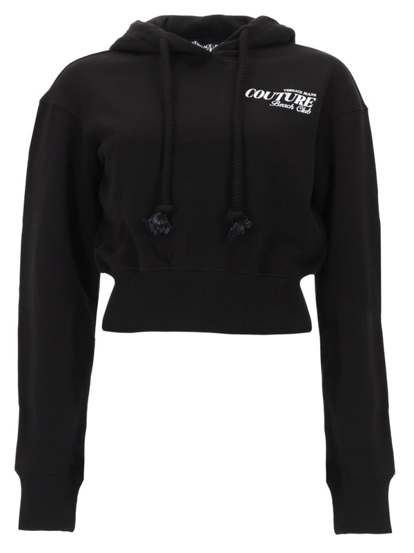 Cropped Sweatshirt With Logo Black Cotton Sweatshirts